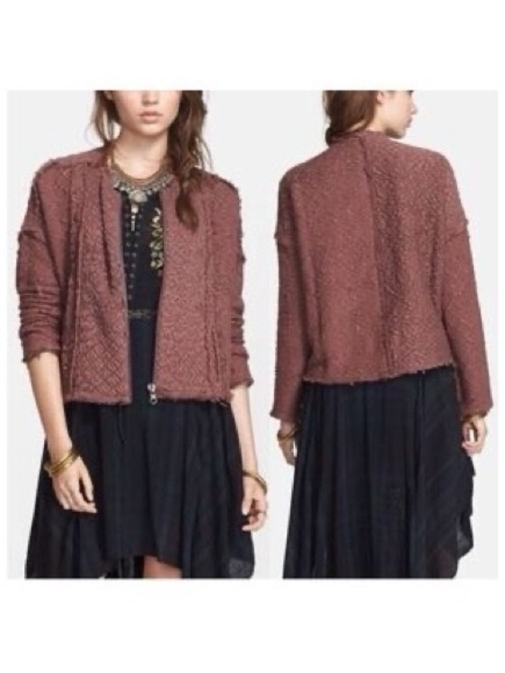 Free People Shaggy Knit Sweater Jacket Full Zip Cotton Oversized Size Small